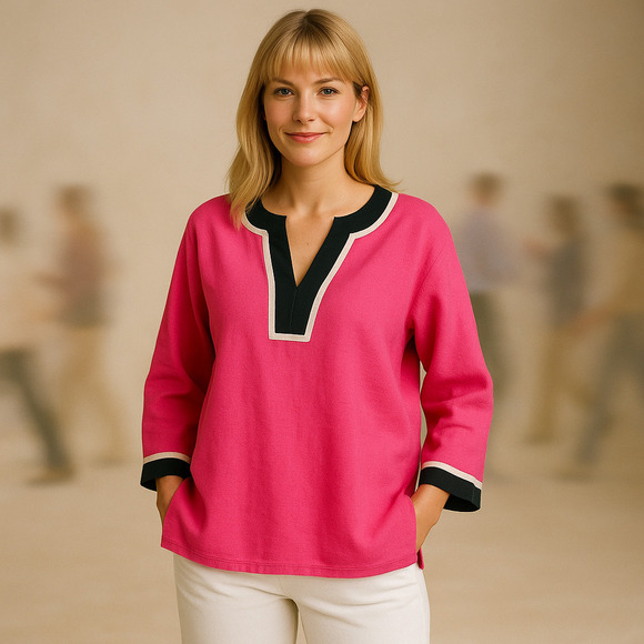 Talbots Tops - Talbots Petites Pink Linen Tunic Blouse Small Mod Retro Preppy Coastal Resort